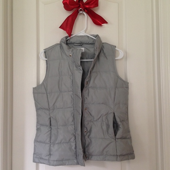 TALBOTS Down quilted vest coat removable hood petite small gray size 4 - Picture 2 of 7